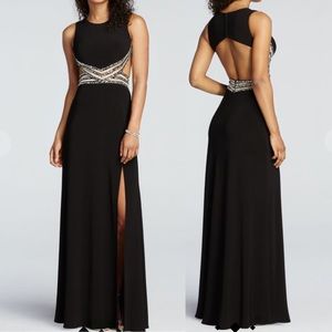 Blondie Nites Open Back Illusion Beaded Waist Dress Black Sz 5